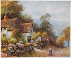 vintage calendar art with cottages, cabins, etc. circa 1930s-1940s